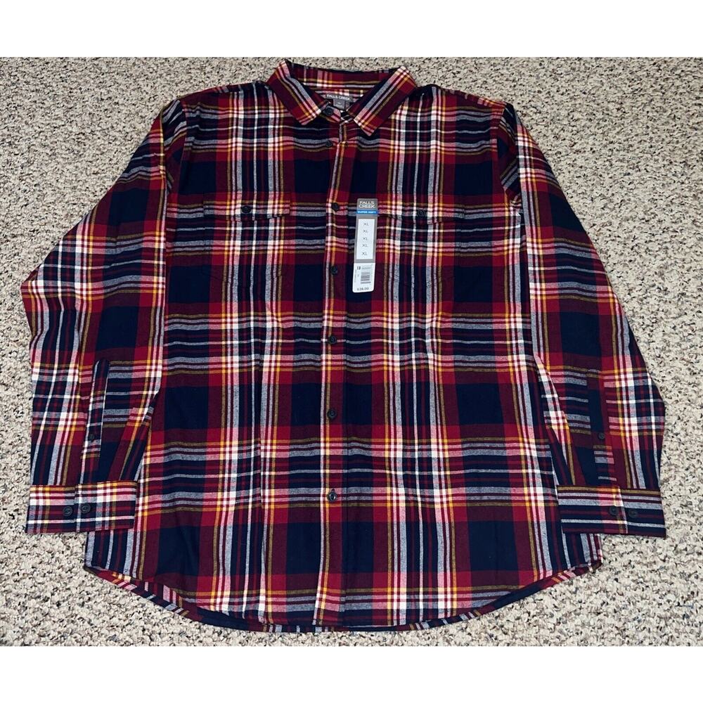 New Falls Creek Mens Super Soft Navy, Red, Yellow Plaid Flannel LS Shirt XL